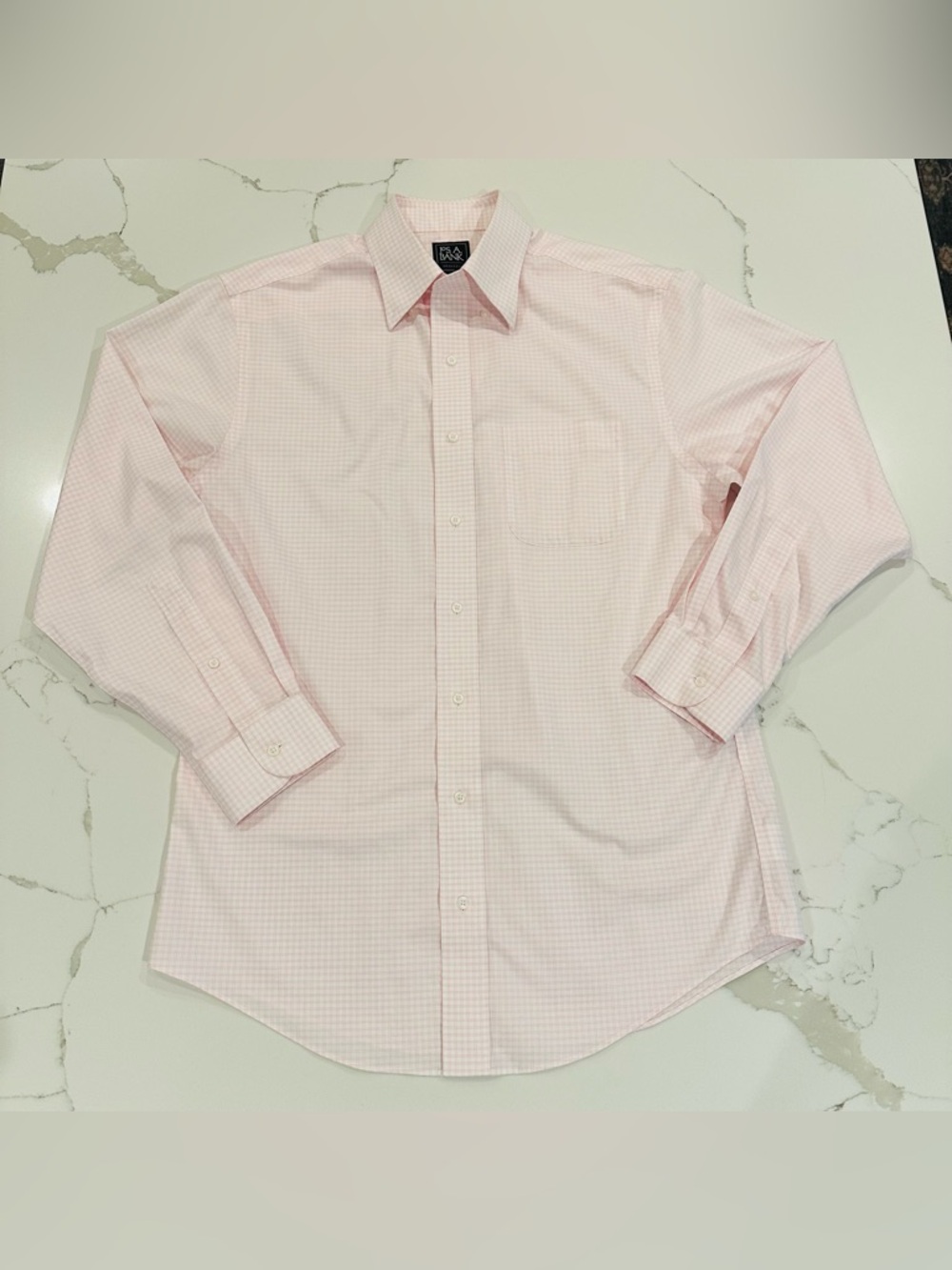 Jos. A. Bank Travelers Tailored Fit Dress Shirt Mens 15 1/2 - 33 Pink Plaid Prep